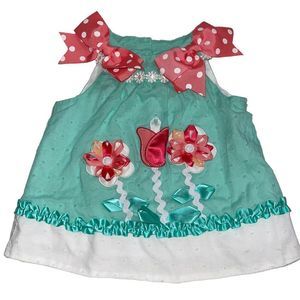 Rare Editions Mint Green, Pink & Coral Top with Appliqué Flowers - Size 3-6 mont